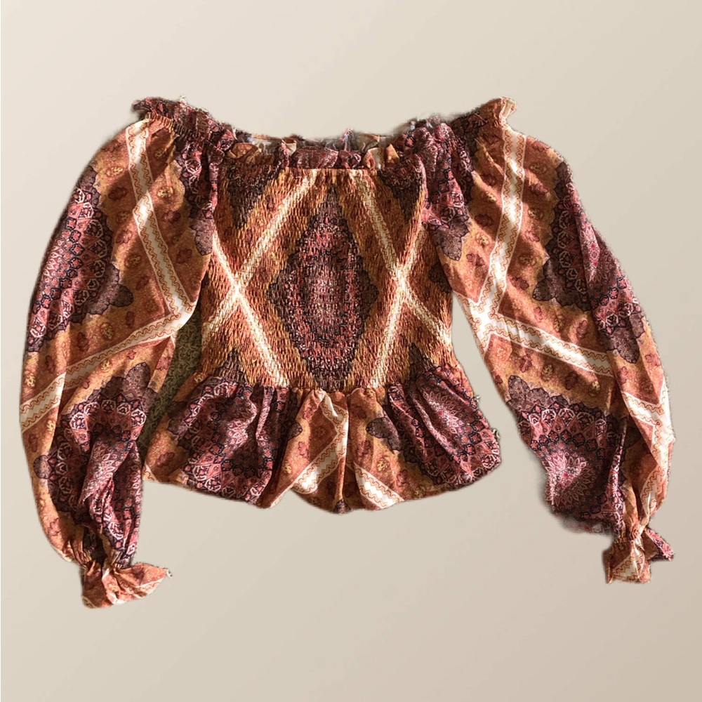 Flying Tomato Off Shoulder Puff Sleeve Boho Top, Women’s Small